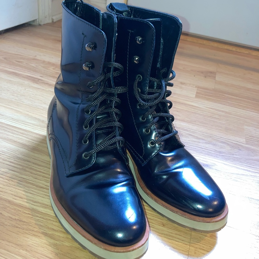 Aquatalia Zifa Waterproof Leather Lace Up Side Zip Navy Boots sz 5 1/2 - Picture 5 of 12